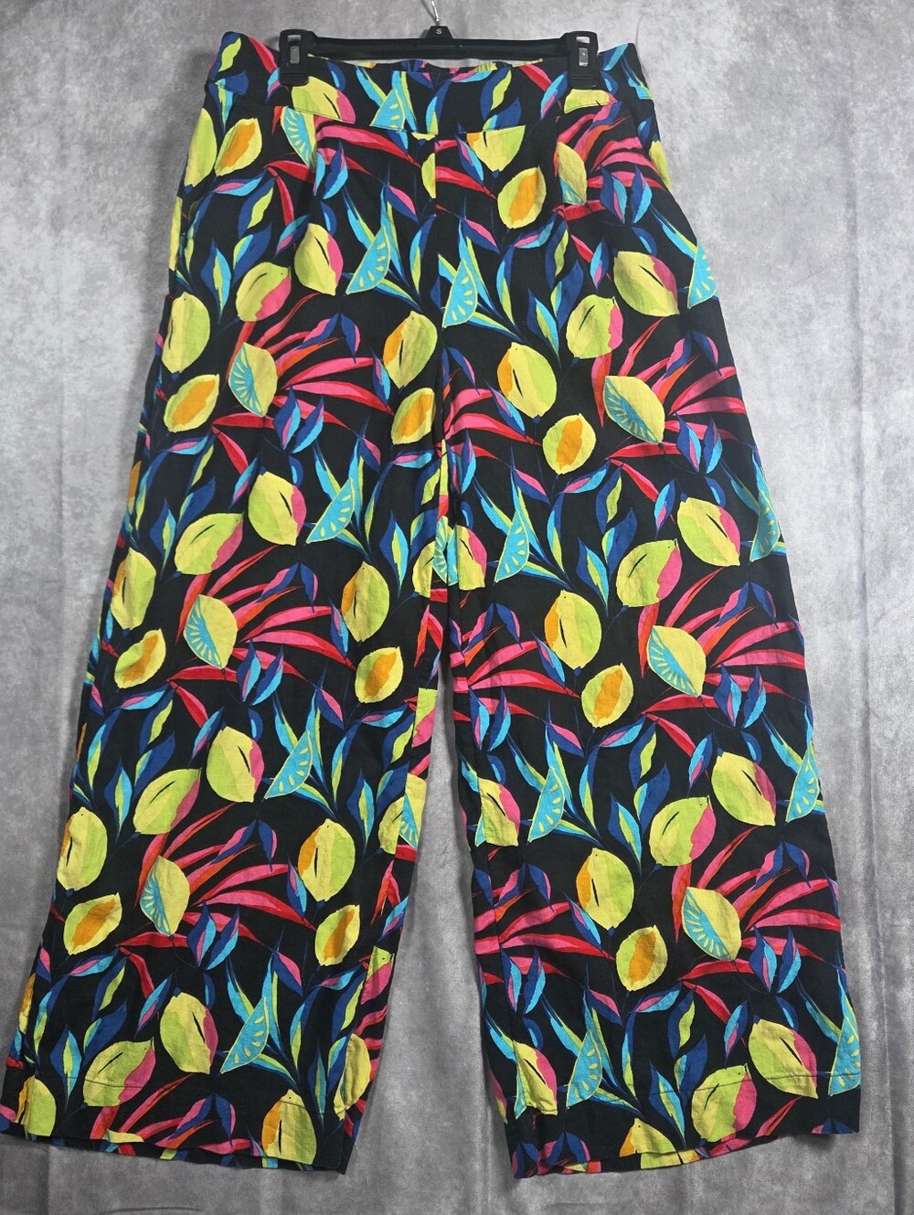 TABITHA BROWN for Target Women size L Lemon Print Linen Blend Wide Leg Pants